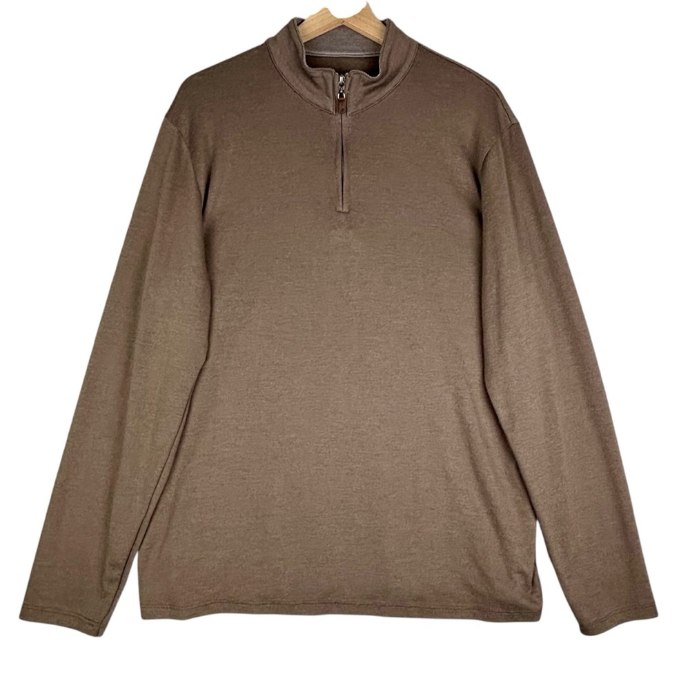 Mizzen Main 1/4 Zip Pullover Mens XL Brown Trim Fit Mock Neck Sweater